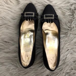 Authentic Vintage Ferragamo black satin heels.